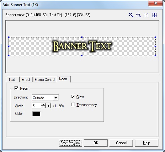 Banner Text box, Neon tab