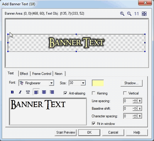 banner text dialogue box