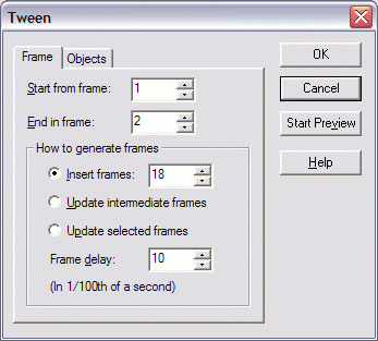 Tween dialog, Frame
